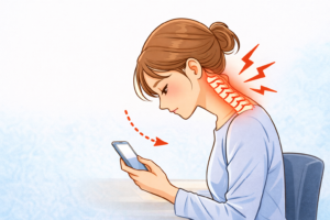 スマートフォンを見るときに首が前に出る姿勢のイラスト